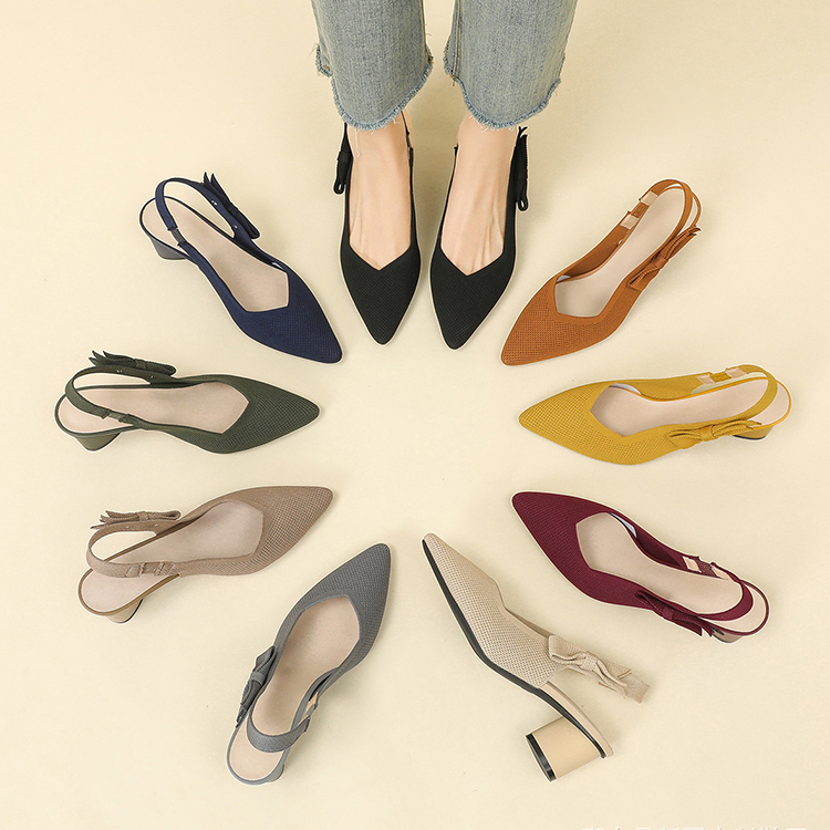 ポインテッドトゥ バックストラップニットパンプス