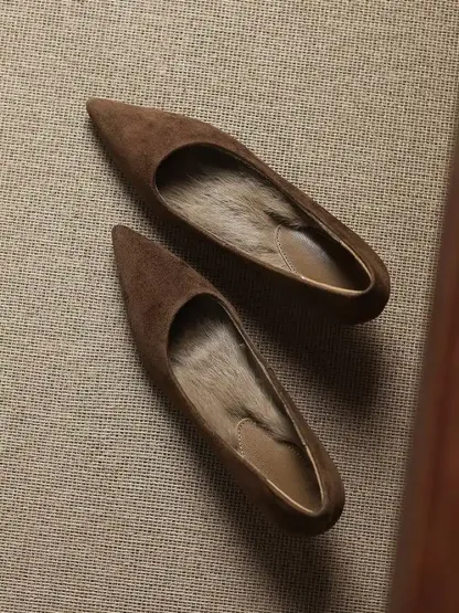 KENPOGEN ポインテッドトゥパンプス 羊革 4.5cmUP スエード調 内ボア 痛くない 歩きやすい 通勤