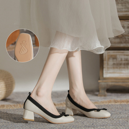 バイカラー チャンキーヒールパンプス