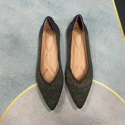 KENPOGEN ポインテッドトゥニットパンプス Vカット フラットシューズ 屈曲性抜群 歩きやすい 全10色展開 通勤 仕事