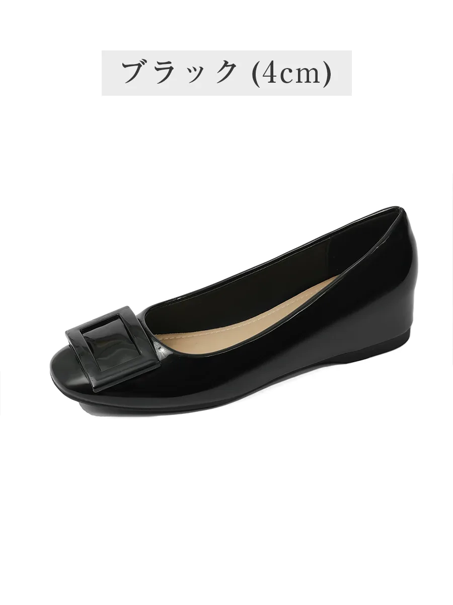 美脚効果抜群の黒エナメルパンプス 6cm インヒール 安定感のある太ヒールで痛くない オフィス靴
