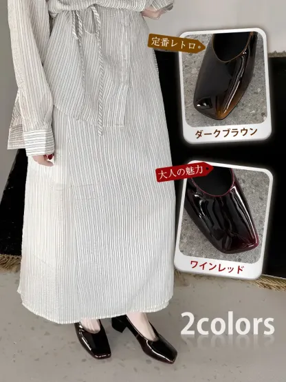 KENPOGEN グラデーションパンプス 羊革パンプス 5cmUP エナメル スクエアトゥ チャンキーヒール 通勤