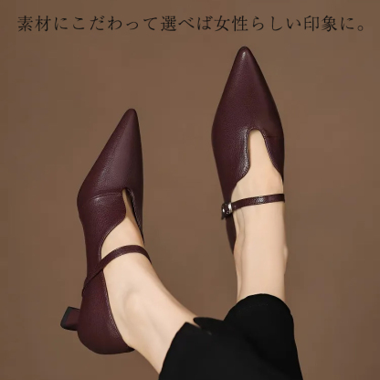 KENPOGEN メリージェーン靴 Uカット ポインテッドトゥパンプス 羊革 手作り 5cmUP オフィスカジュアル