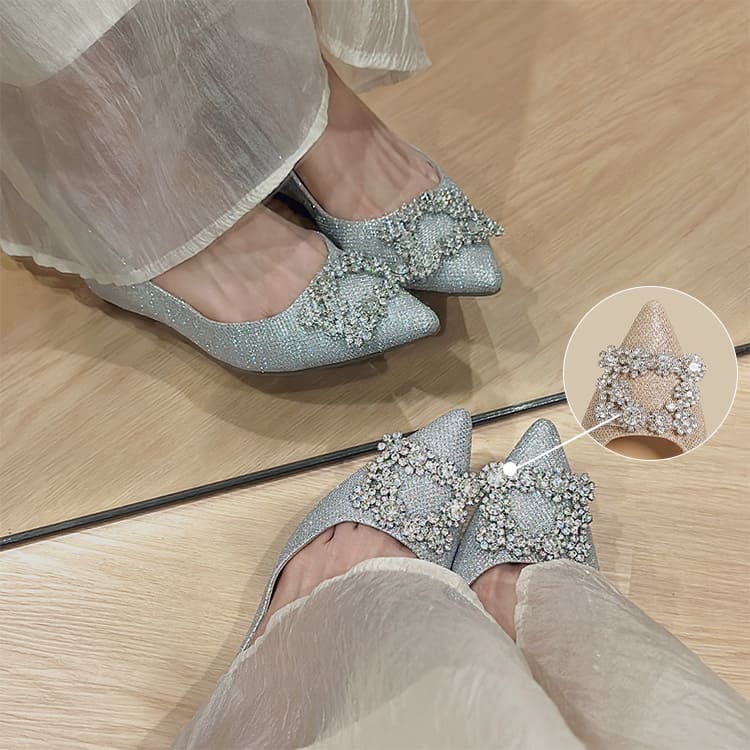 ビジューバックル 美脚グリッターパンプス