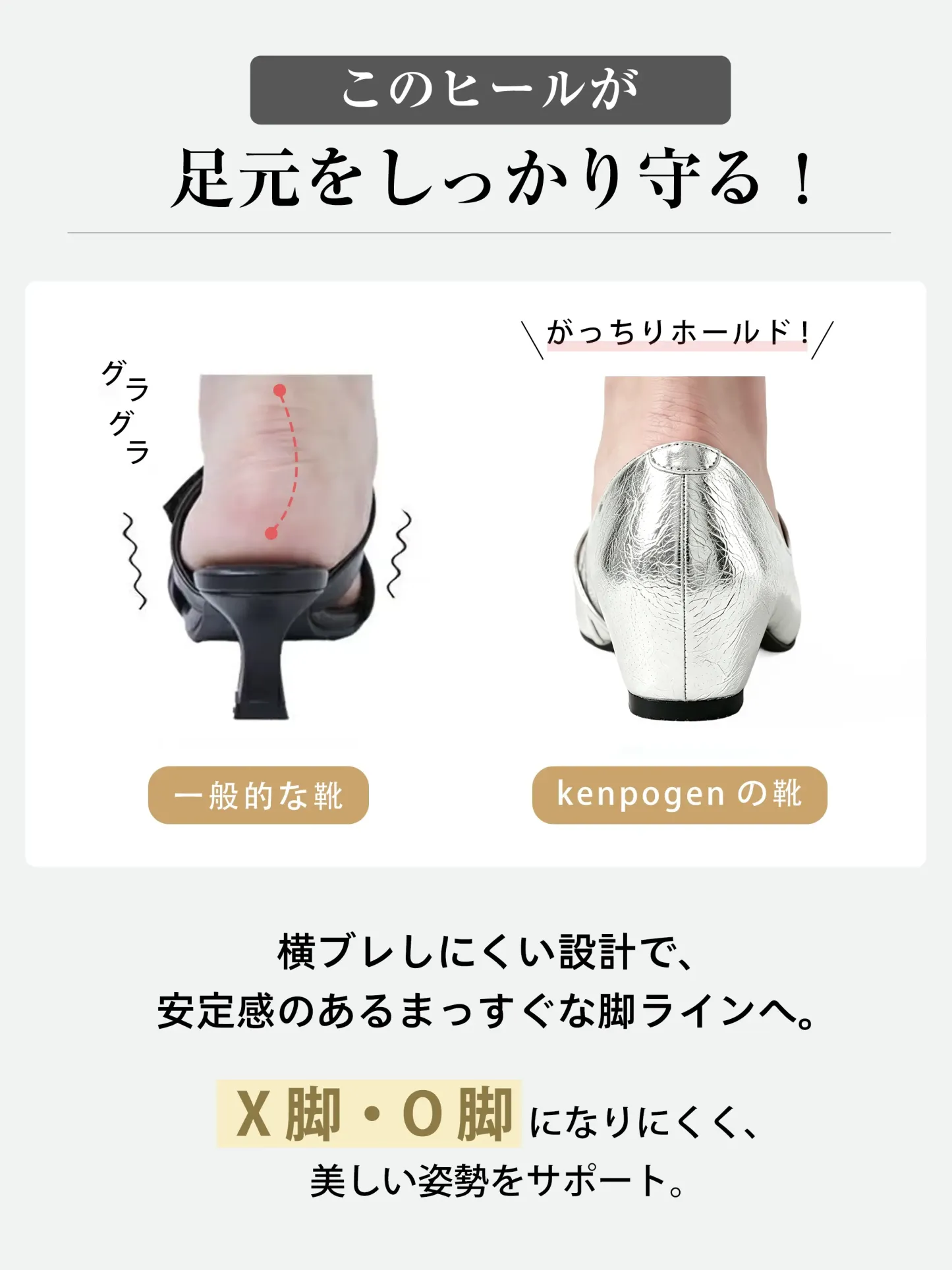 KENPOGEN 安定ヒール グラつき防止 横ブレしにくい X脚O脚サポート 美しい姿勢