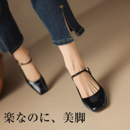 KENPOGEN メリージェーンパンプス スクエアトゥ 6cmUP フレンチヒール ベルト付き フィット感 通勤 オフィス