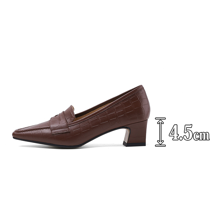 牛革 クロコ型押し チャンキーヒールローファー