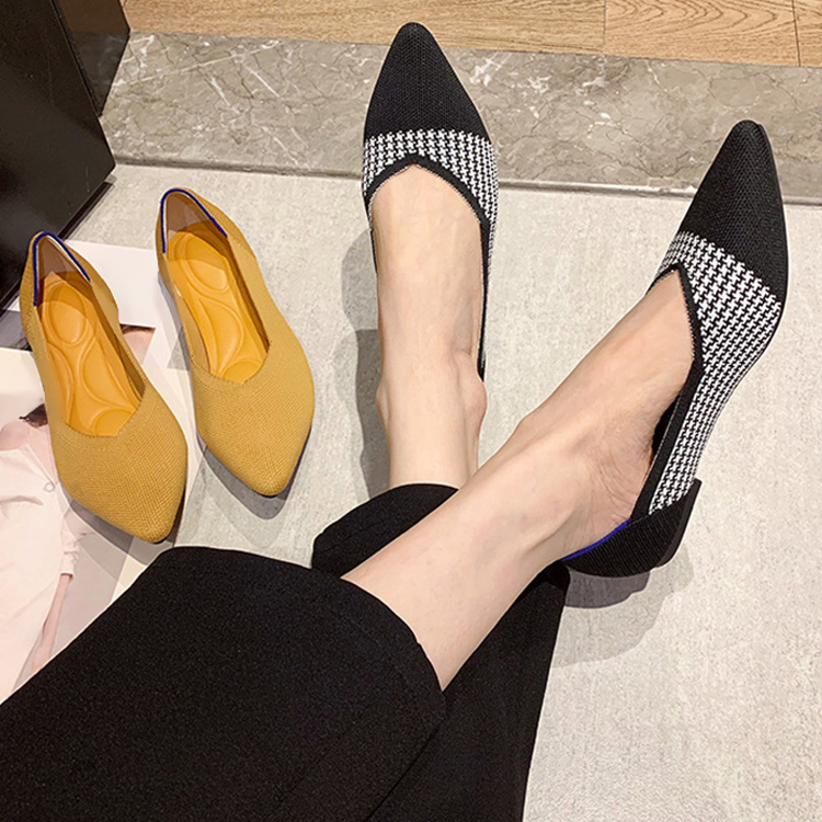 KENPOGEN ポインテッドトゥニットパンプス Vカット フラットシューズ 屈曲性抜群 歩きやすい 全10色展開 通勤 仕事