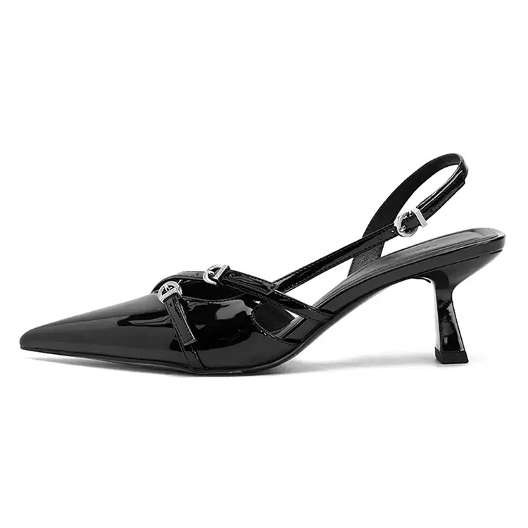 エナメルポインテッド スリングバックパンプス