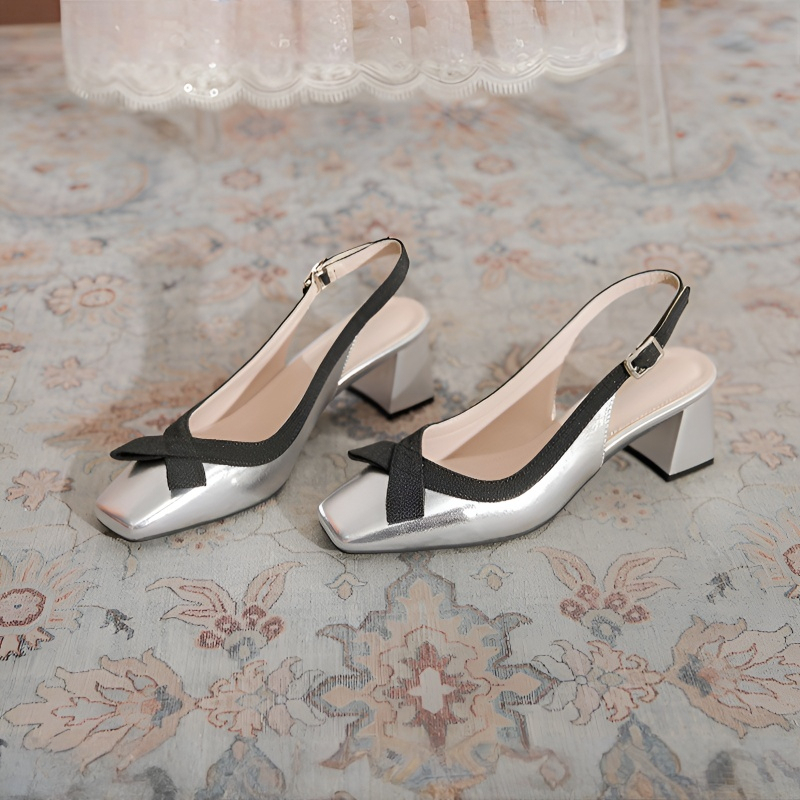 チャンキーヒール美脚スリングパンプス