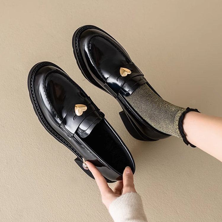 KENPOGEN コインローファー 牛革 手作り ハート飾り 5.5cmUP 歩きやすい きれいめ