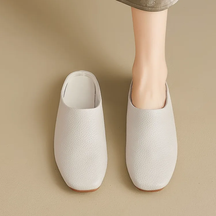 KENPOGEN スクエアトゥバブーシュ フラットシューズ 1cmヒール 柔らかい 歩きやすい 疲れにくい カジュアル お出かけ