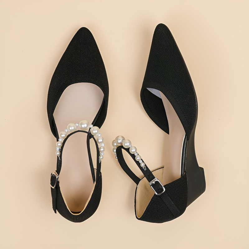 パールストラップ ウェッジソールニットパンプス