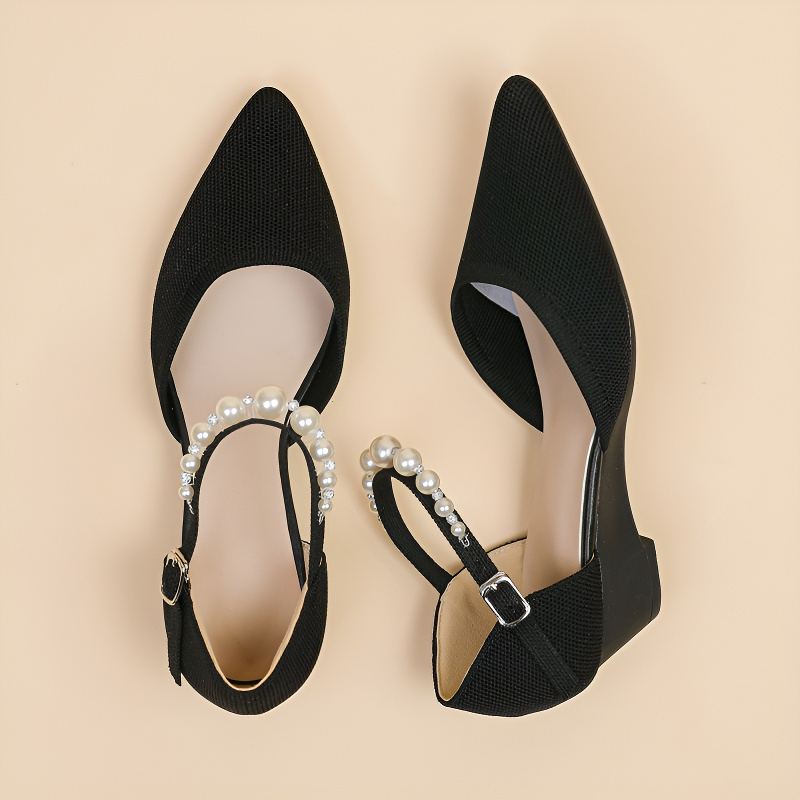 パールストラップ ウェッジソールニットパンプス