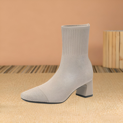 6cmチャンキーヒールソックスブーツ
