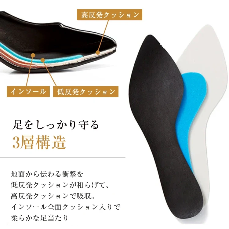 KENPOGEN バックルモチーフパンプス 羊革 手作り 4cmUP ポインテッドトゥシューズ 柔らかい 歩きやすい