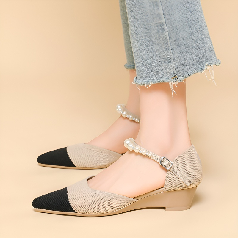 パールストラップ ウェッジソールニットパンプス