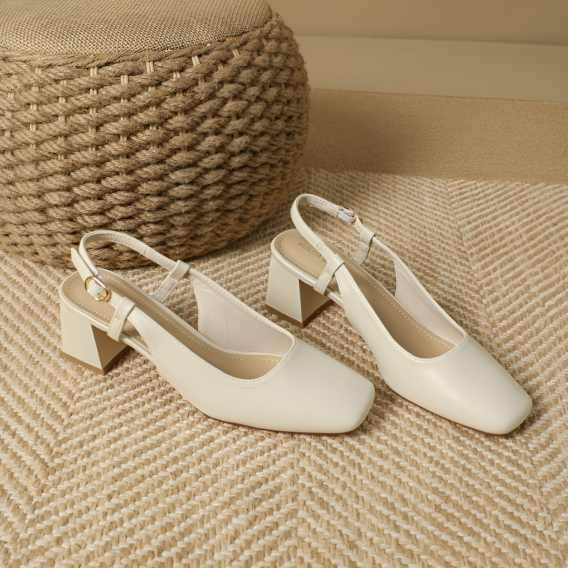 小さいサイズ ミュール 6cmUP バックストラップ チャンキーヒール 疲れにくい ベージュ