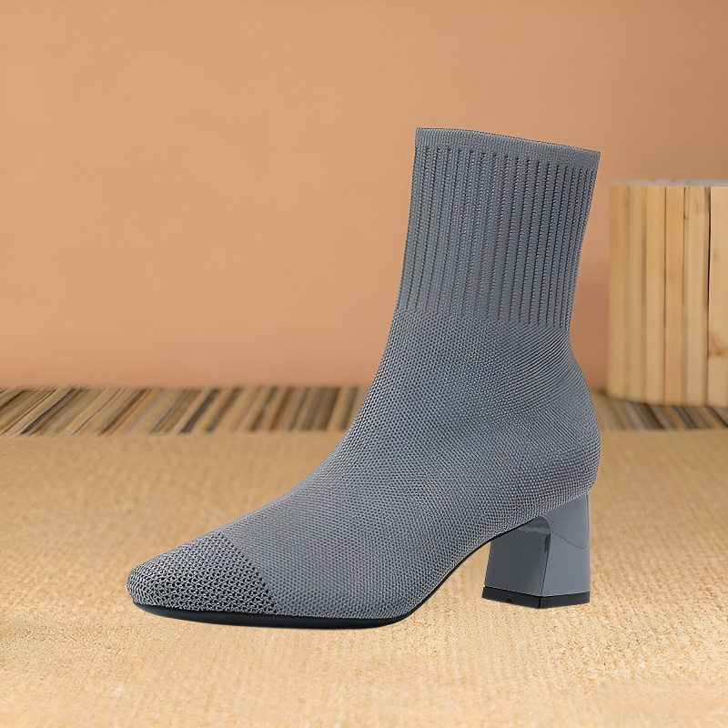 ストレッチ】KENPOGEN ニットショートブーツ 5.5cmUP チャンキーヒール
