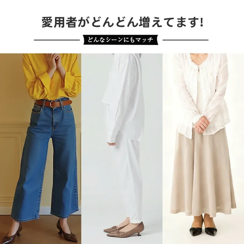 KENPOGEN 牛革パンプス ポインテッドトゥシューズ 4.5cmUP リボン 手作り 疲れにくい 通勤