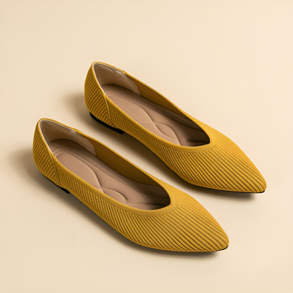 ポインテッドトゥ ニットフラットパンプス