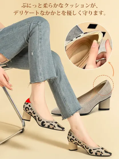 KENPOGEN ポインテッドトゥパンプス ニット素材 5cmUP チャンキーヒール 星柄 痛くない フォーマル