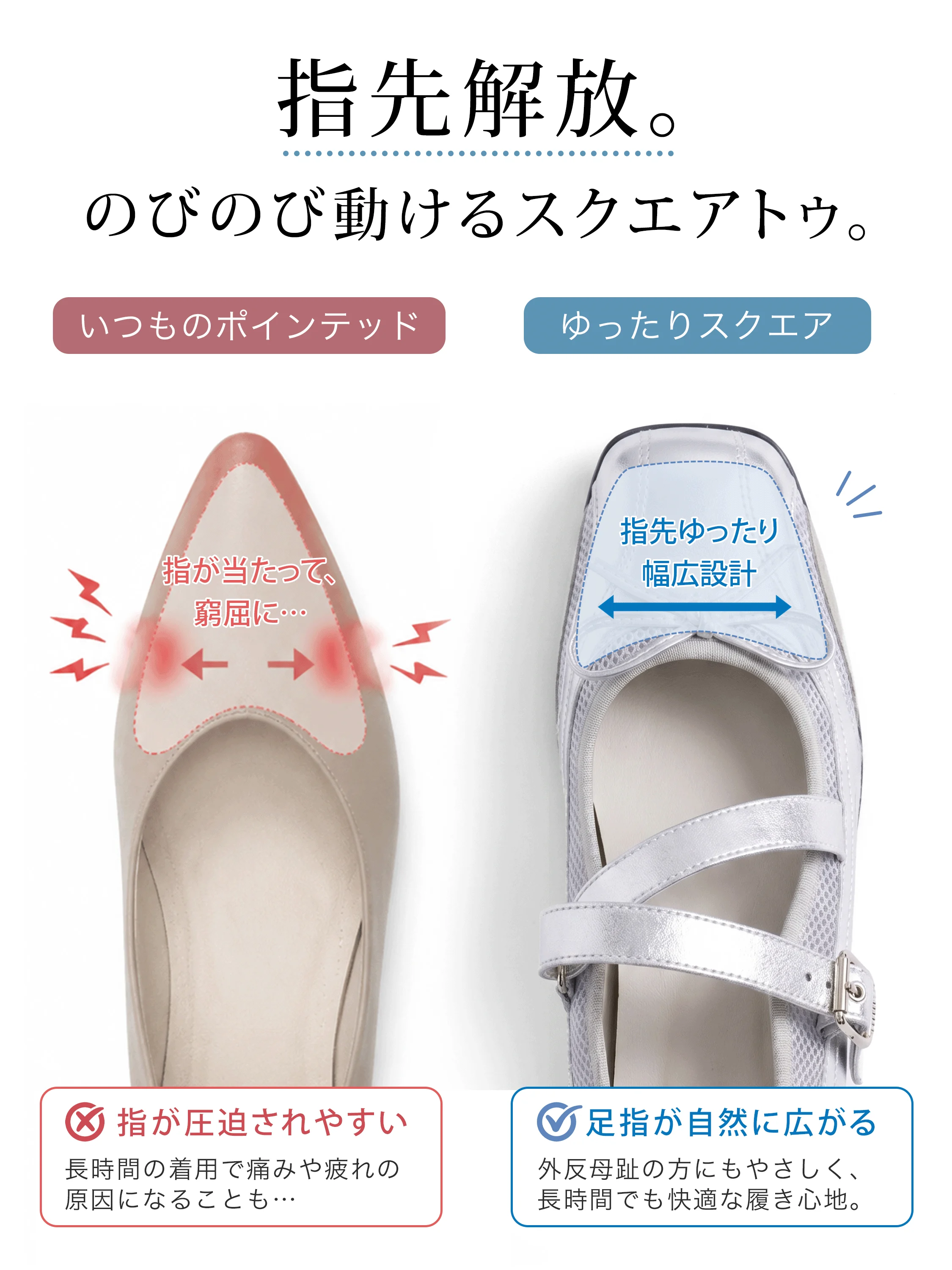 スクエアトゥで足指ゆったりの レディース メリージェーン スニーカー 幅広でも快適な3E設計