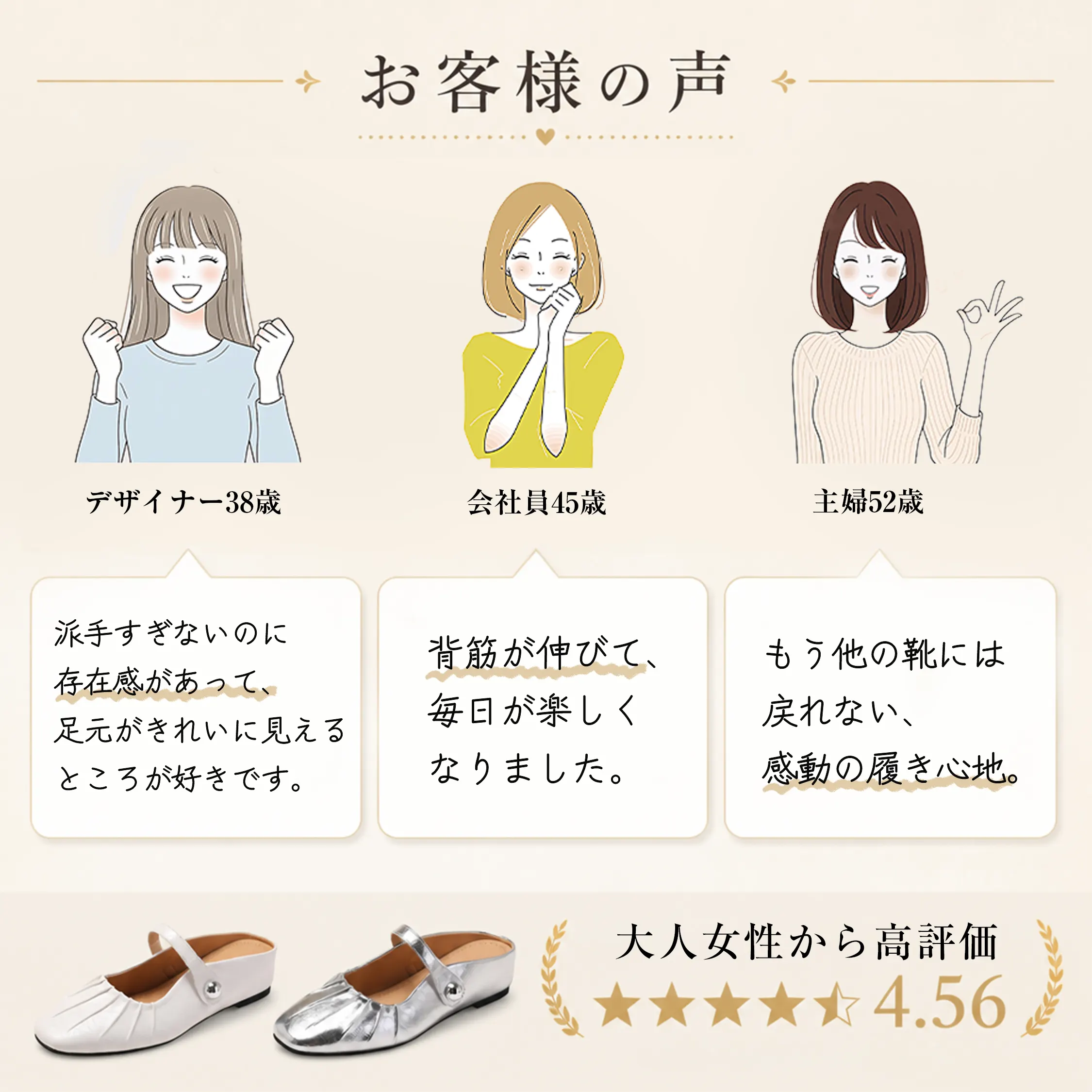 レディースミュールの購入者レビューイメージ 履き心地と上品な見た目で大人女性から高評価