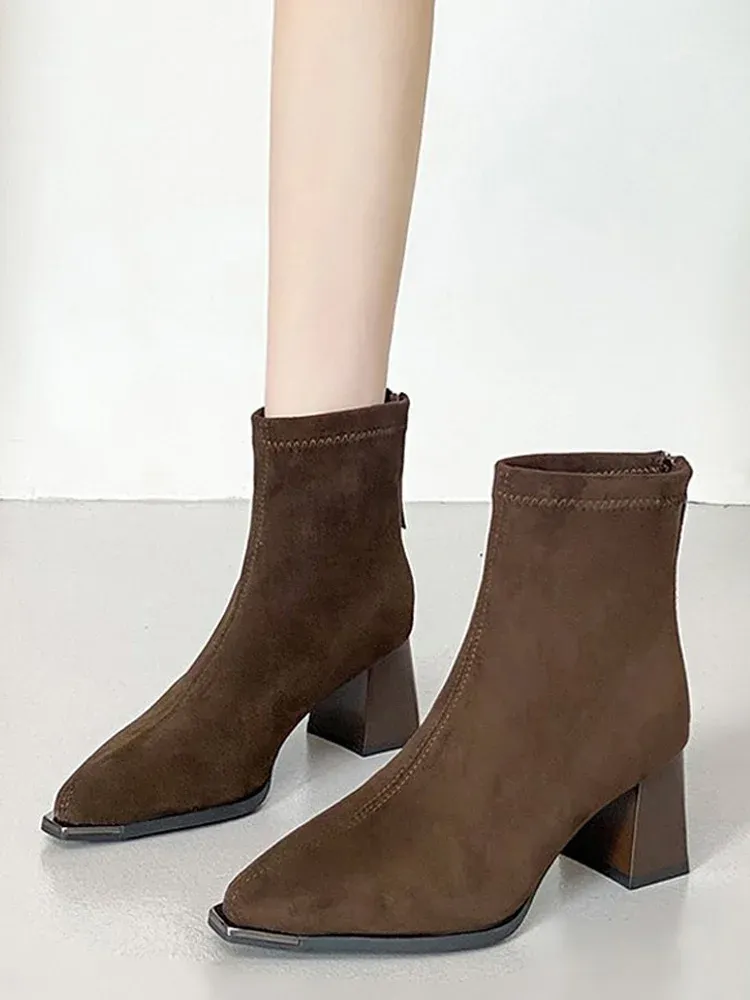 バックジップ スエード調美脚ブーツ