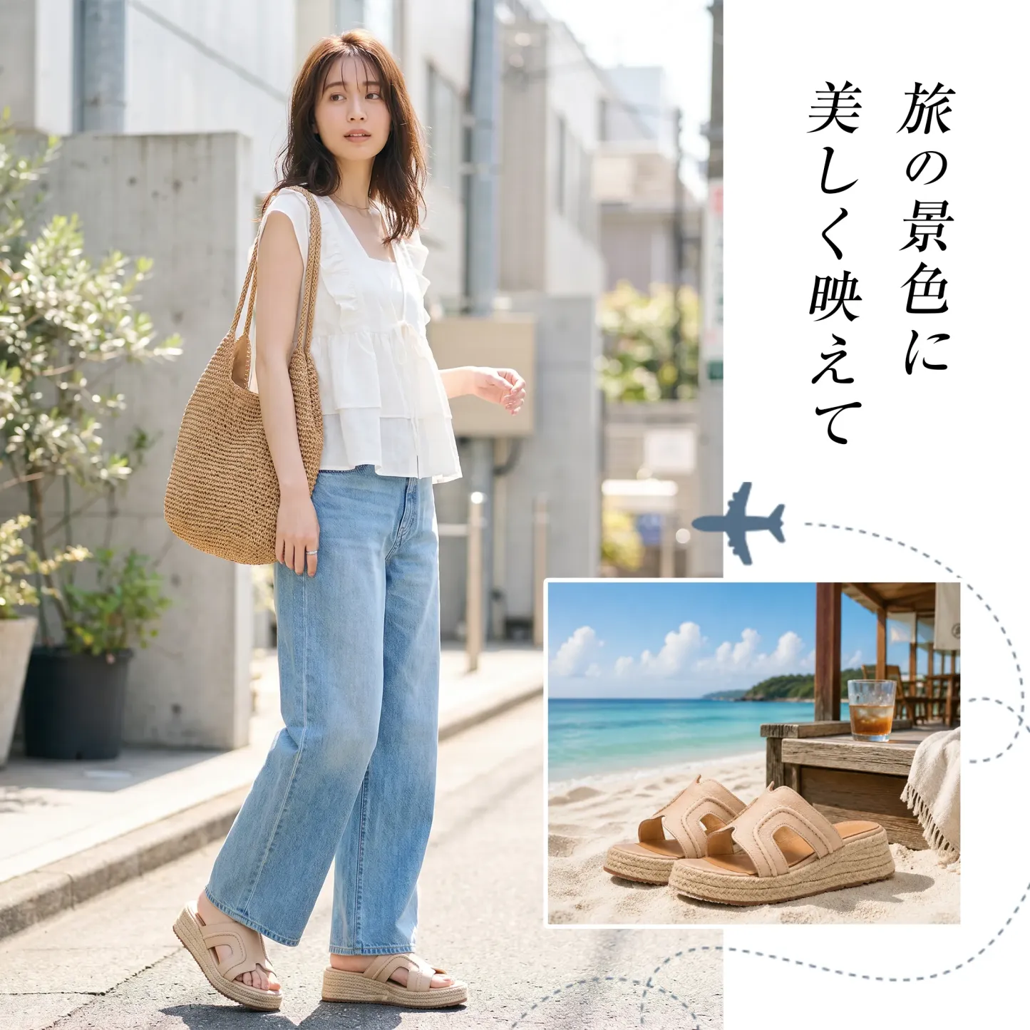 ジュートウェッジ 本革サンダル