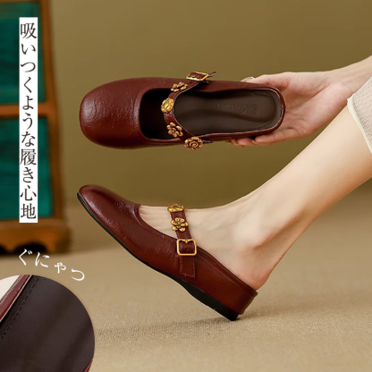 KENPOGEN インヒールミュール 5cmUP ベルト付き 花飾り 安定感 美脚 歩きやすい