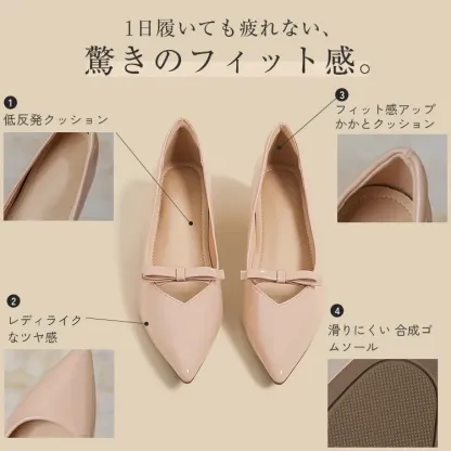 KENPOGEN ポインテッドトゥパンプス インヒールエナメル美脚パンプス リボン付き 5cmUP エレガント