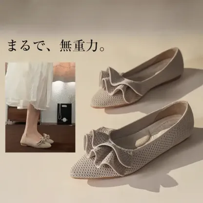 KENPOGEN ご自宅で洗える！エアリーフリル・バレエシューズ ポインテッドトゥ 洗える 歩きやすい 走れる 通勤