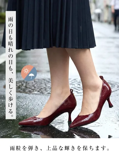 【背筋が伸びる6cmヒール】KENPOGEN ポインテッドトゥ パンプス Vカット エナメル 美脚 痛くない 歩きやすい 通勤 お呼ばれ きれいめ