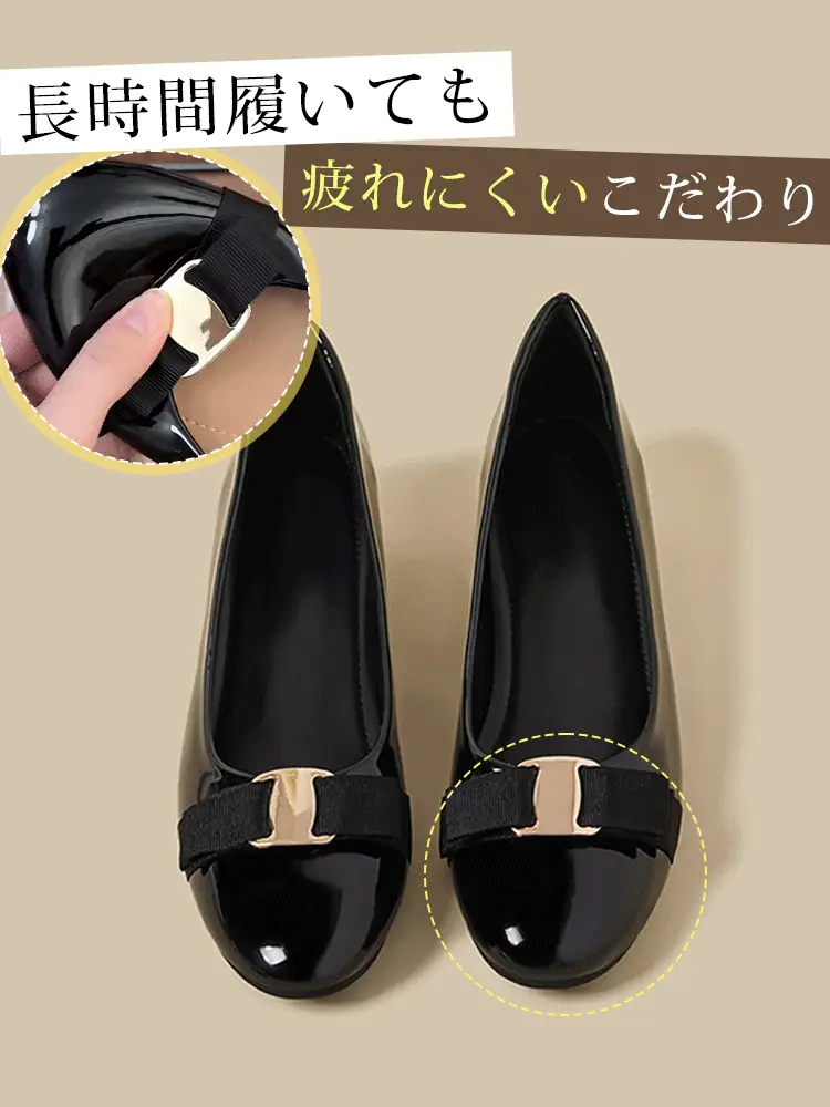 KENPOGEN インヒールパンプス リボンパンプス 5cmUP エナメル ラウンドトゥ 履きやすい かわいい