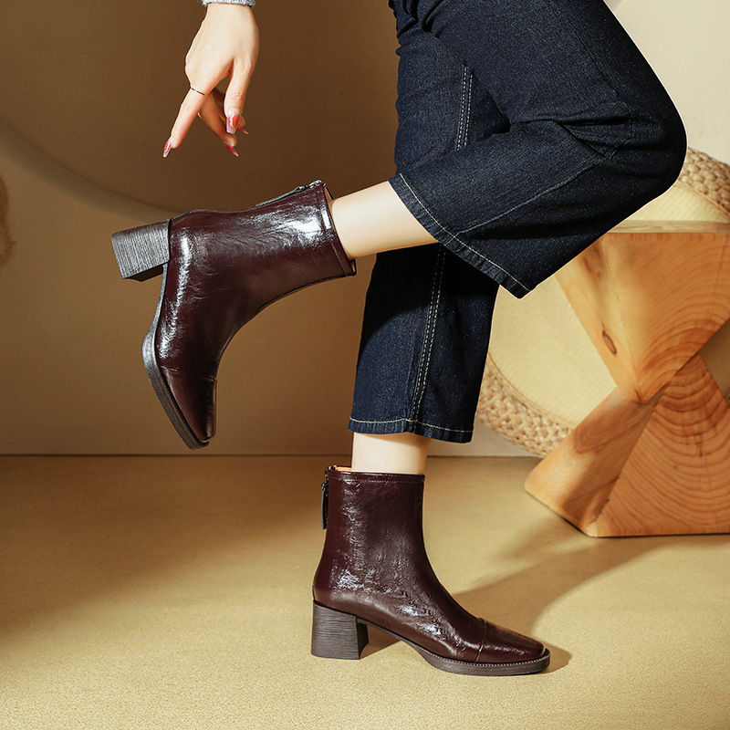 チャンキーヒール シンプルストレッチブーツ