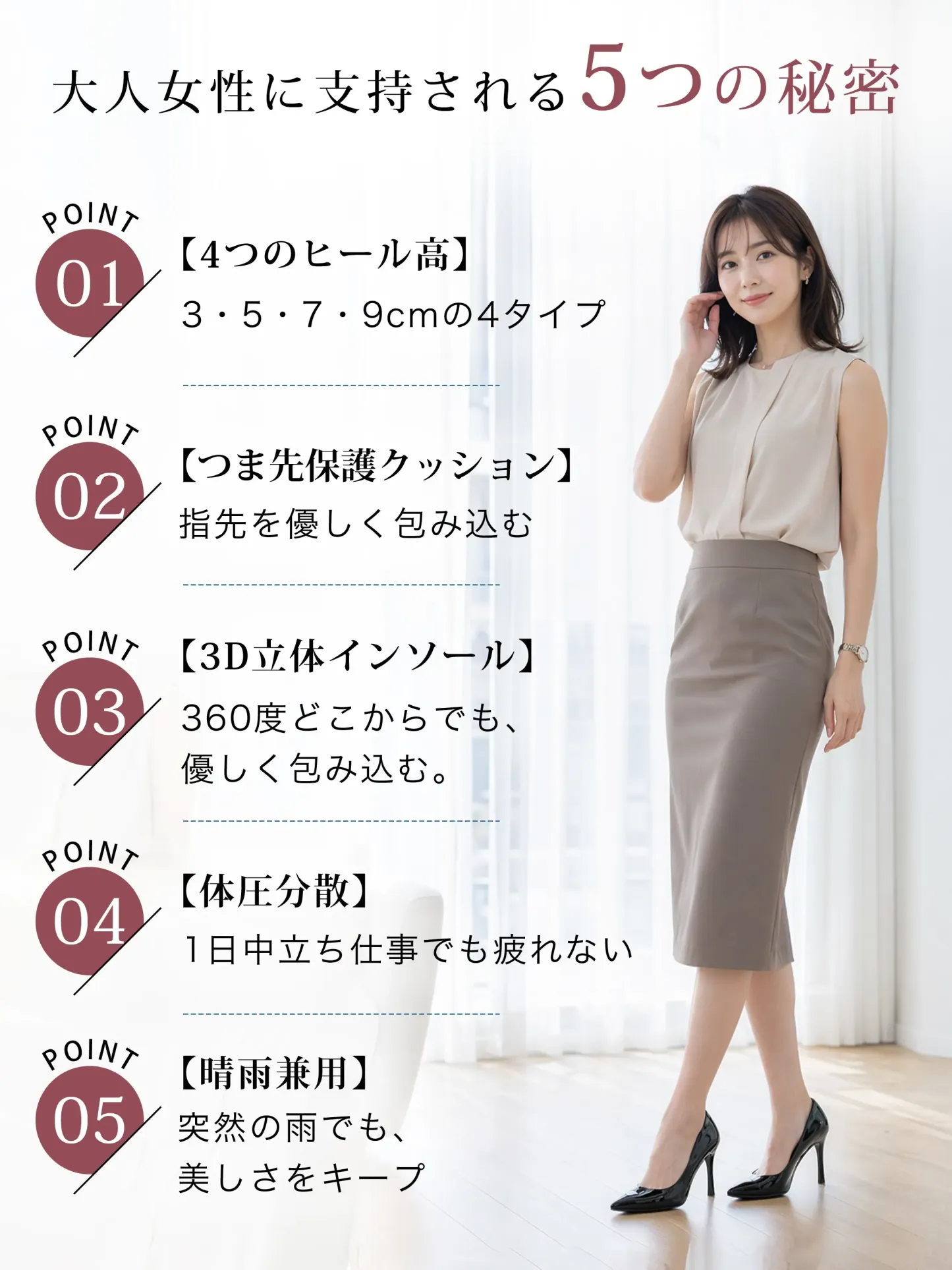 【選べるヒール高さ】KENPOGEN パンプス レディース ポインテッドトゥ 3cm 5cm 7cm 柔らかい スムース エナメル 就活 普段使い オケージョン