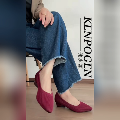 KENPOGEN ニットパンプス ポインテッドトゥパンプス 3cmUP 歩きやすい 疲れない