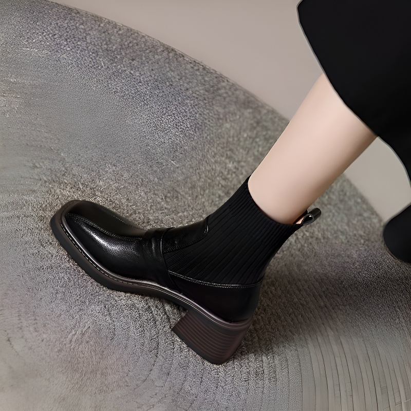 異素材ドッキング リブニットソックスブーツ