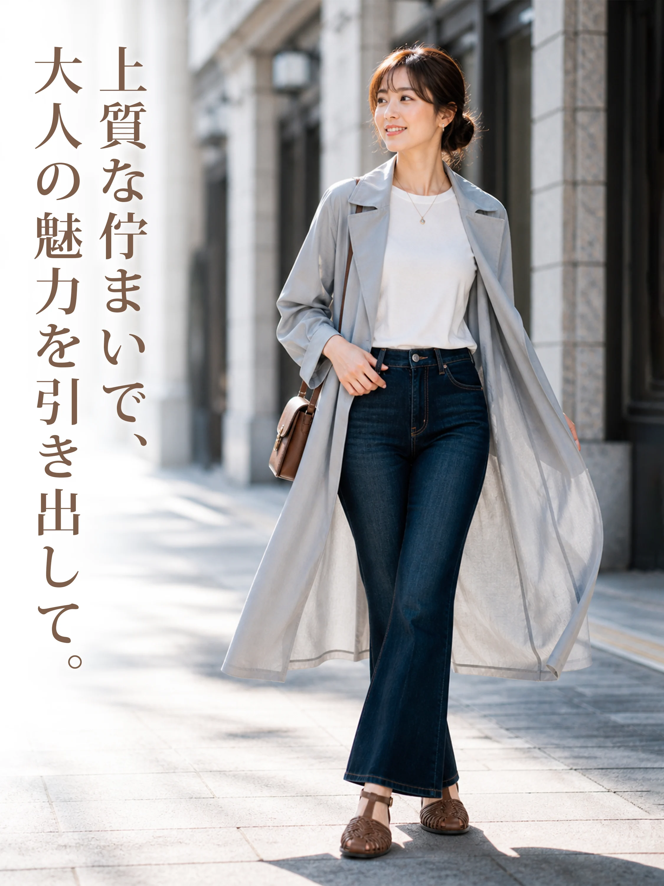 大人カジュアルに合うKENPOGEN レディース ブラウンサンダル きれいめローマ風メッシュサンダル