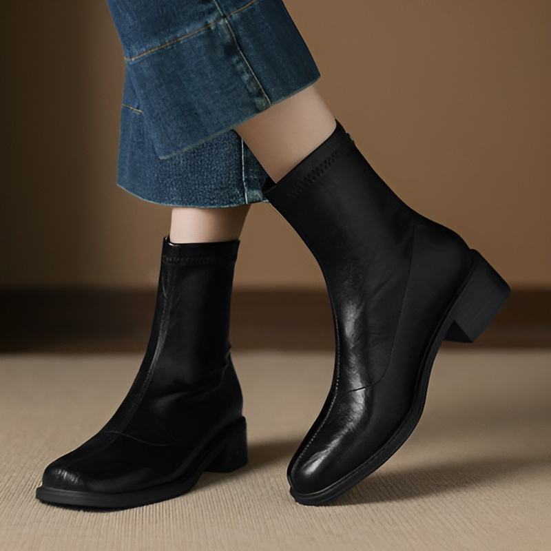 チャンキーヒール ストレッチブーツ