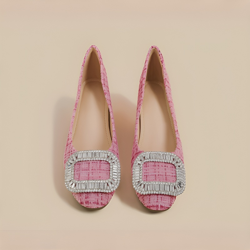 ビジューバックル 6cm美脚チャンキーヒールパンプス