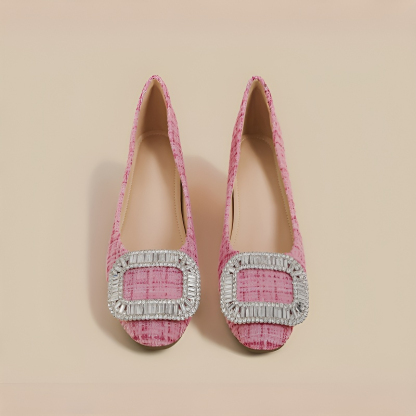 ビジューバックル 6cm美脚チャンキーヒールパンプス