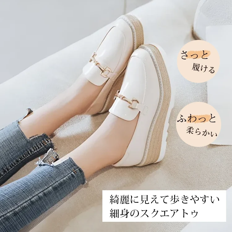 KENPOGEN ビットローファー 厚底靴 5cmUP エナメル 滑りにくい 疲れにくい 通学 通勤