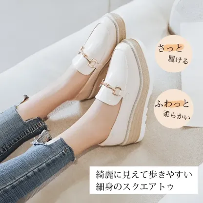 KENPOGEN ビットローファー 厚底靴 5cmUP エナメル 滑りにくい 疲れにくい 通学 通勤