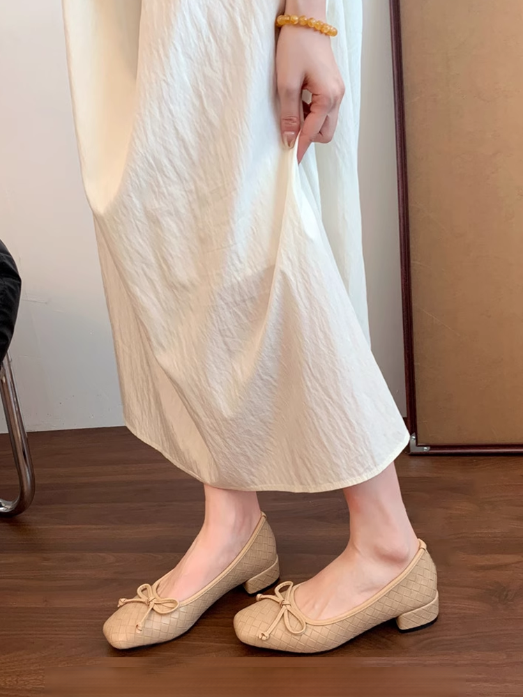 KENPOGEN バレエシューズ リボンパンプス 幅広4E スクエアトゥ チャンキーヒール 痛くない フォーマル