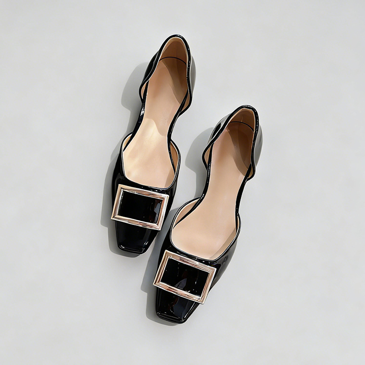 スクエアバックル サイドオープンパンプス