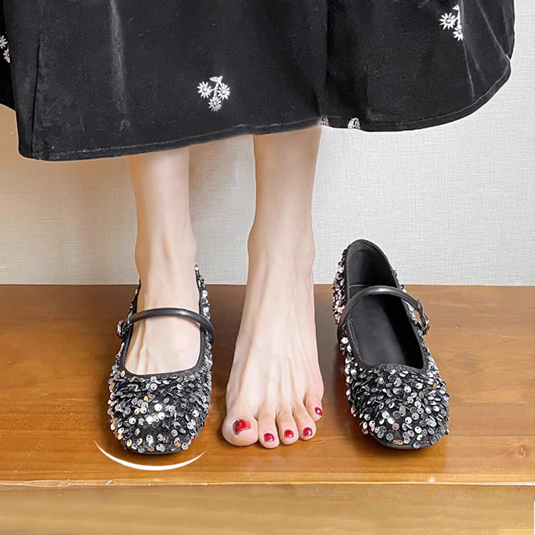 KENPOGEN スパンコール メリージェーン靴 インヒール 4cmUP スクエアトゥ キラキラ トレンド感 歩きやすい