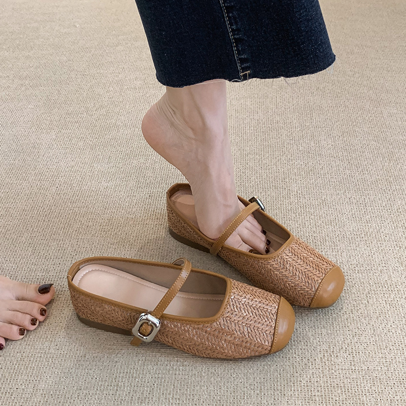 小さいサイズ インヒールミュール 4cmUP ストラップ 編み込み 柔らか カジュアル ブラウン		 				 				