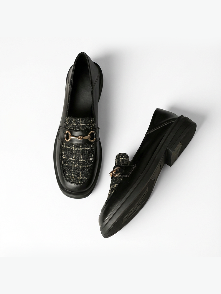 KENPOGEN ビット付きローファー ツイード 3cmヒール 履きやすい 疲れにくい 選べる裏起毛・ノーマルタイプ フォーマル オフィス 